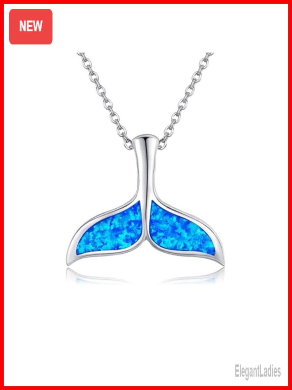925 Sterling Silver Whale Tail Pendant Necklace Blue Opal Ocean Jewelry